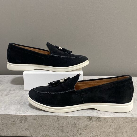 Johnston & Murphy Black Suede Fringe Tassel Loafers Size 8 Made in Brazil - Picture 6 of 13